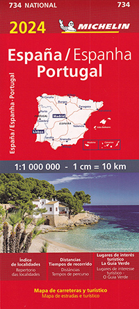 España - Portugal 2024. Mapa de carreteras y turístico