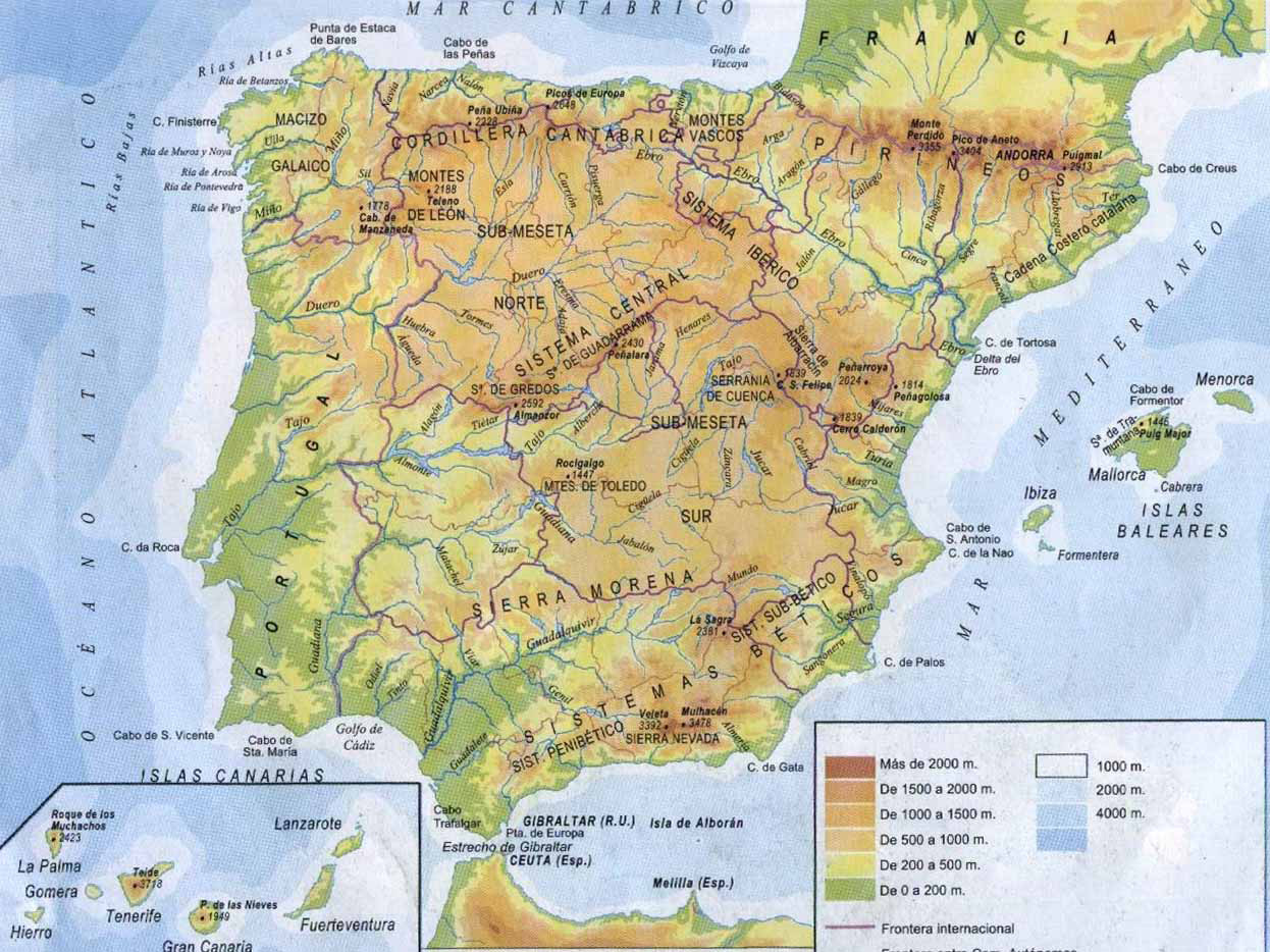 Mapa físico de España :: Librería Agrícola Jerez